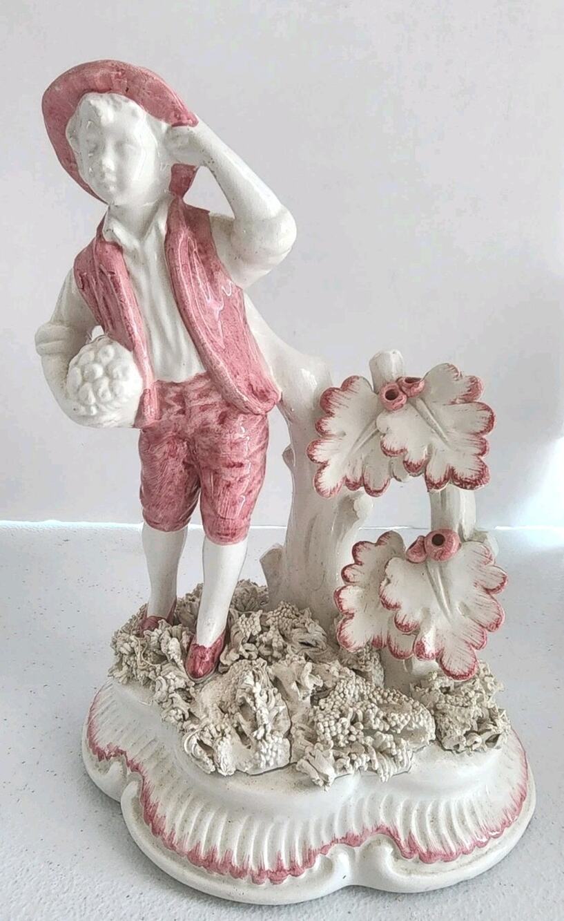 Vintage Mid-Century Italian Ceramic Figurine - Hand-Painted Pink Boy with Fruit